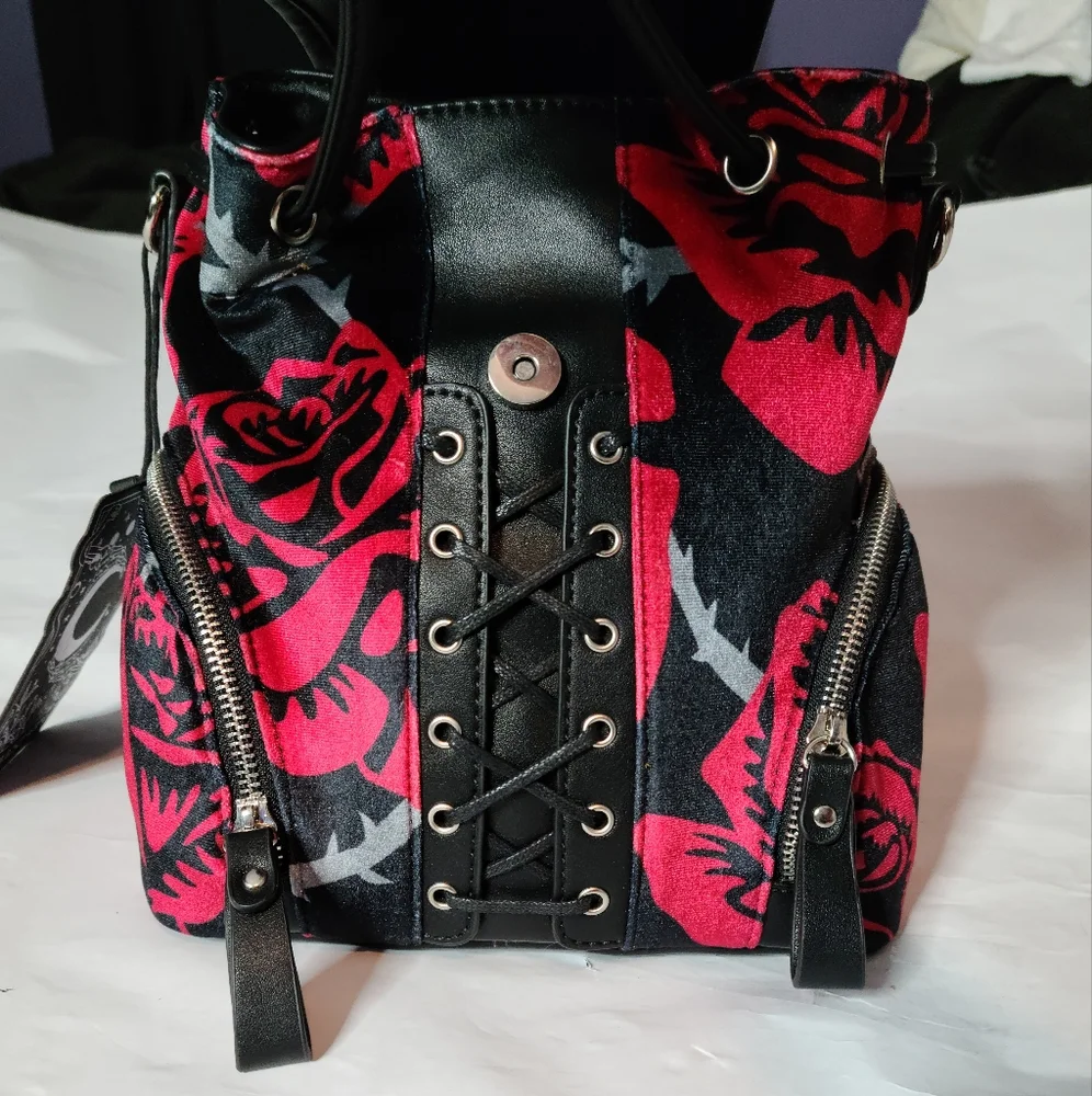 Killstar Eden Red & Black Floral Mini Backpack